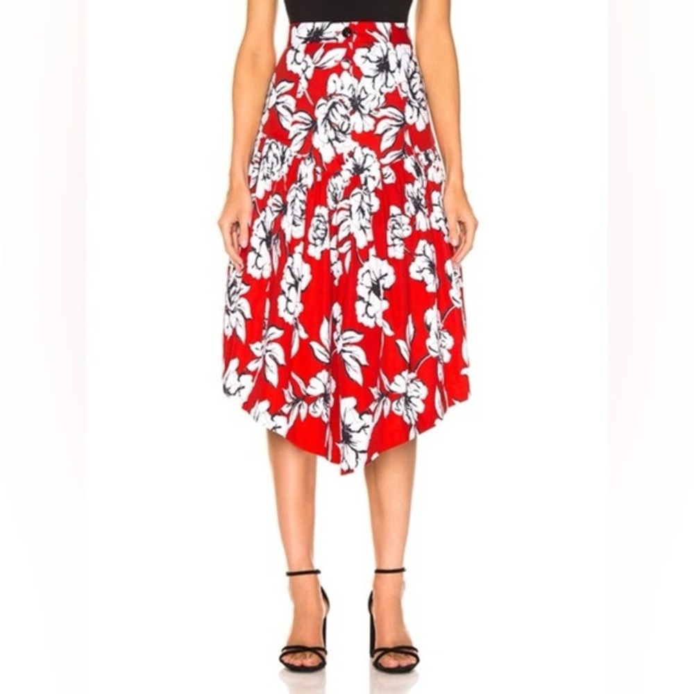 Marissa Webb Red and White Floral Peony Asymmetrical Skirt